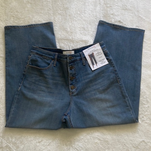 NWT Skinnygirl Button Fly Wide Leg Cropped High Rise Stretch Jean Size 12 (31) - Picture 2 of 8